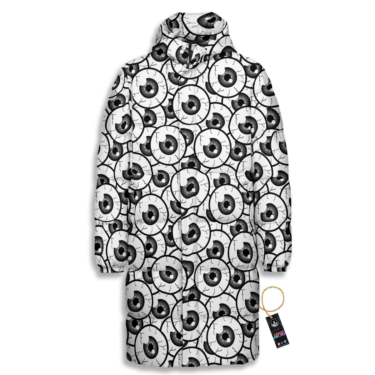 Eyeball Print Pattern Long Down Jacket-grizzshop