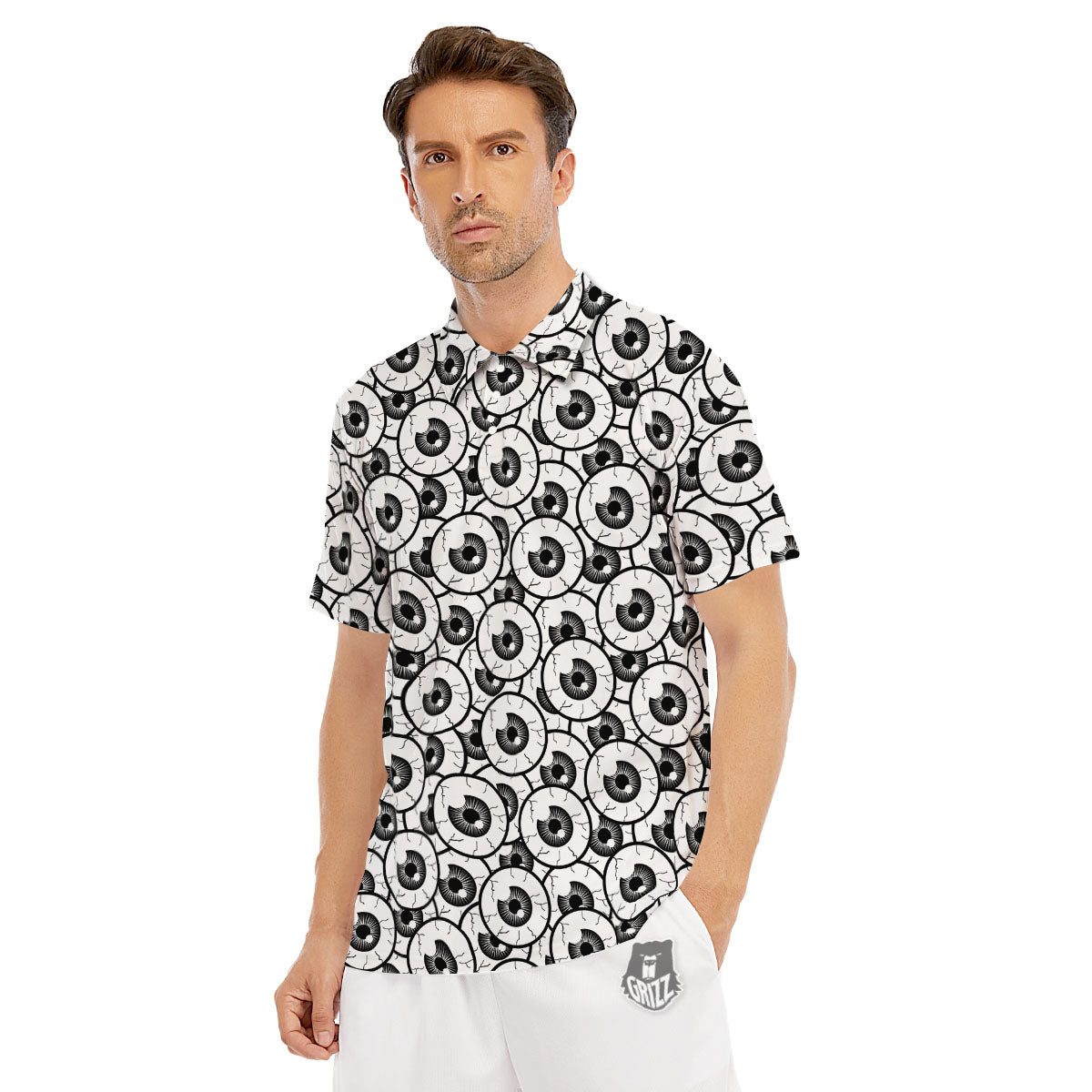 Eyeball Print Pattern Men's Golf Shirts-grizzshop
