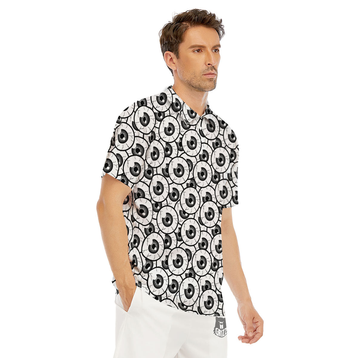 Eyeball Print Pattern Men's Golf Shirts-grizzshop