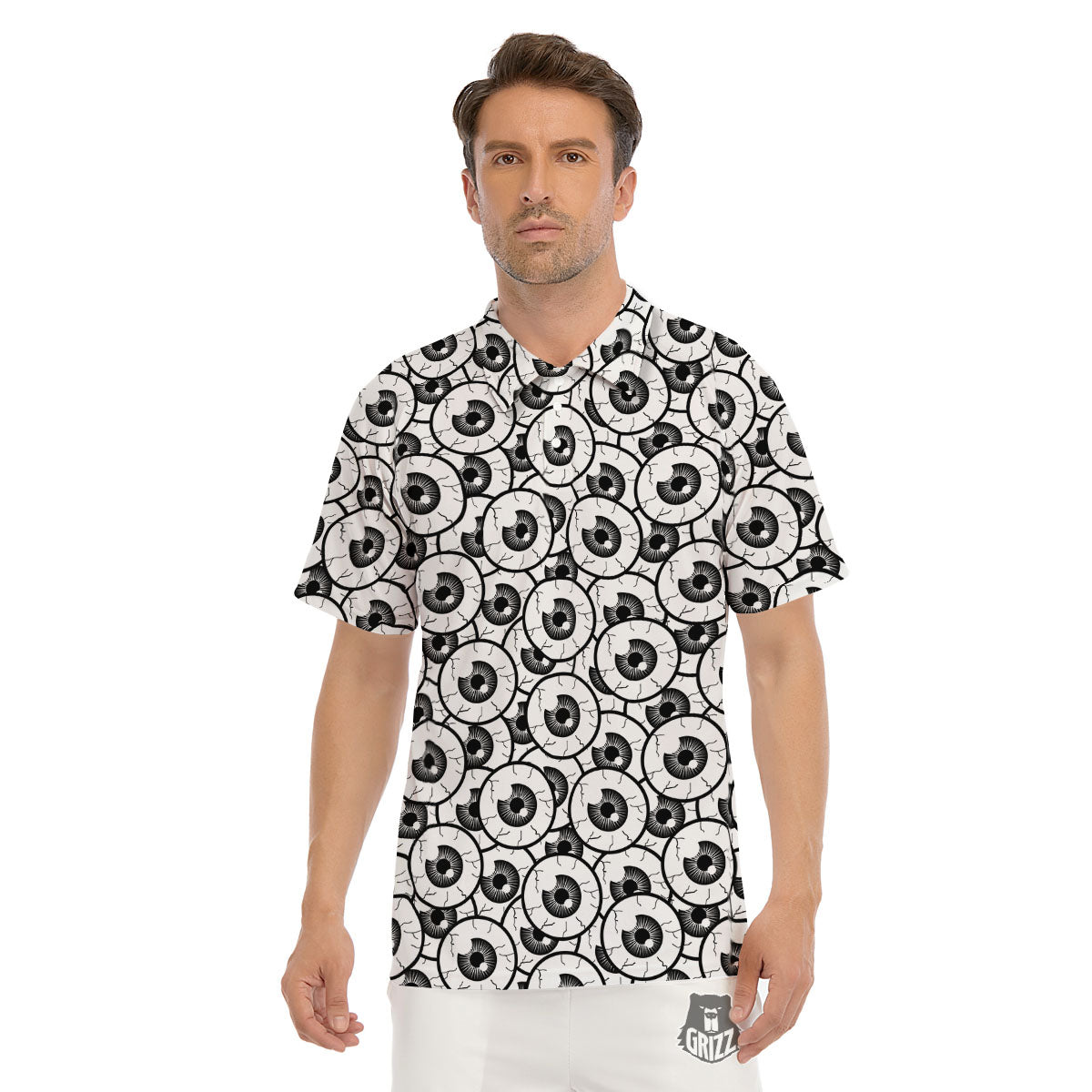 Eyeball Print Pattern Men's Golf Shirts-grizzshop