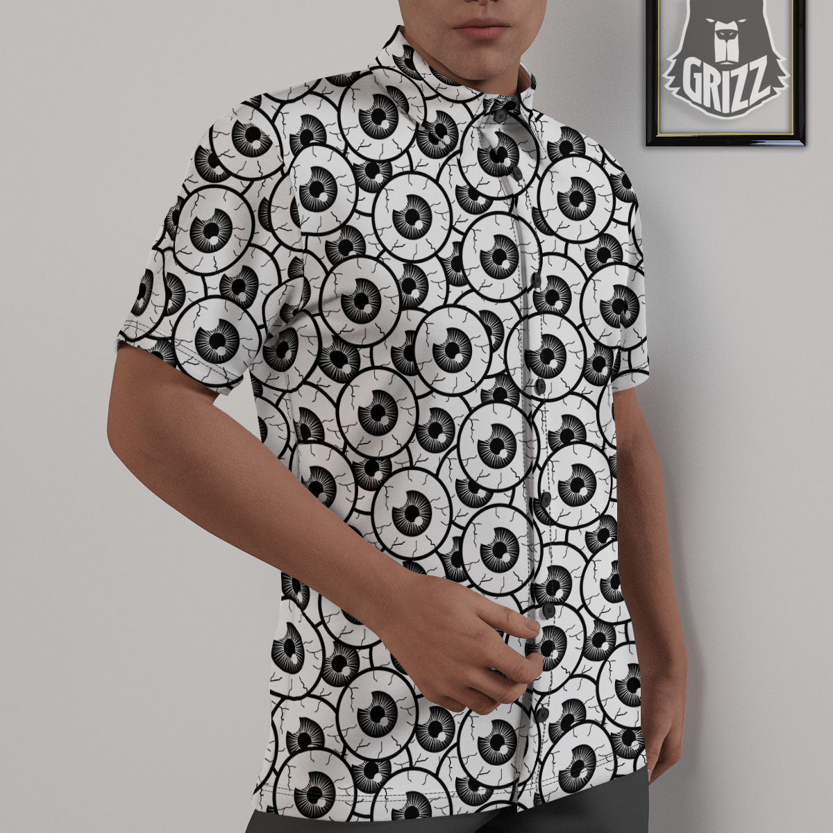 Eyeball Print Pattern Untucked Shirts-grizzshop