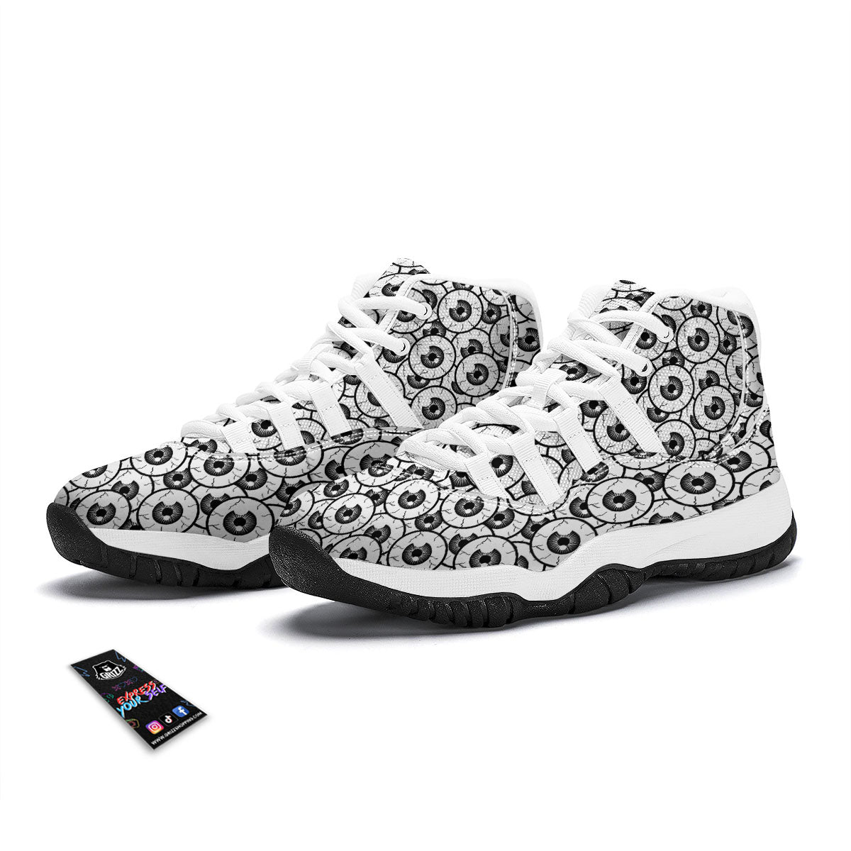 Eyeball Print Pattern White Bball Shoes-grizzshop