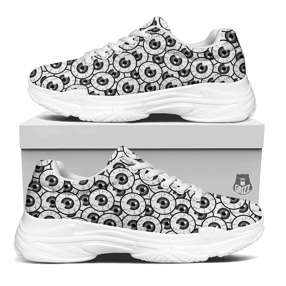 Eyeball Print Pattern White Chunky Shoes-grizzshop