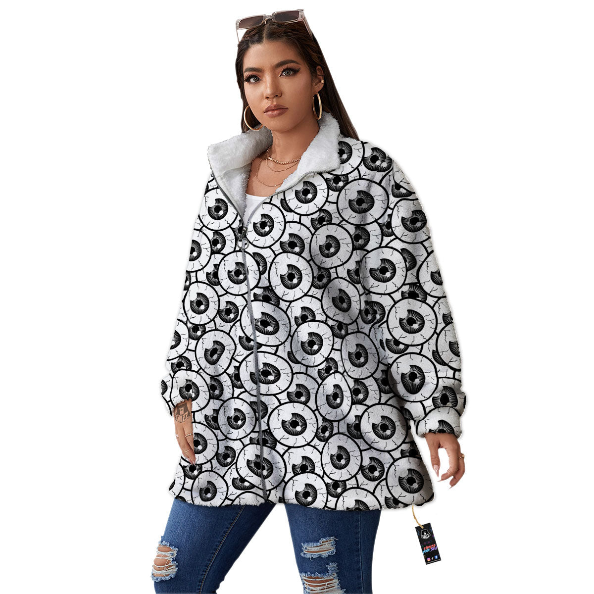 Eyeball Print Pattern Women's Sherpa Jacket-grizzshop