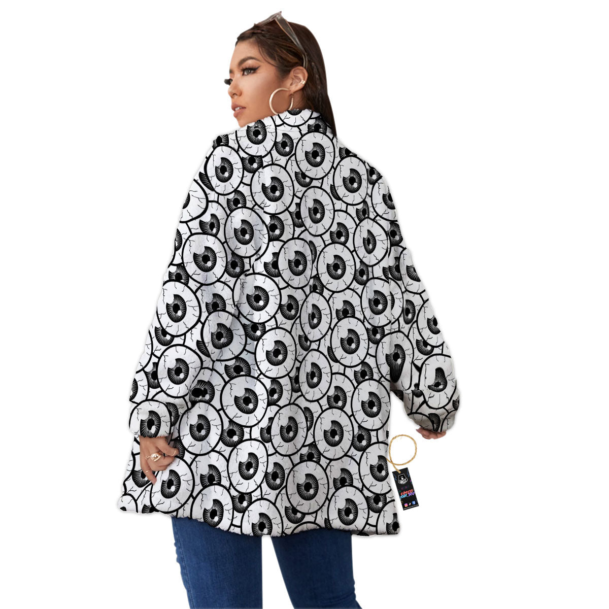 Eyeball Print Pattern Women's Sherpa Jacket-grizzshop