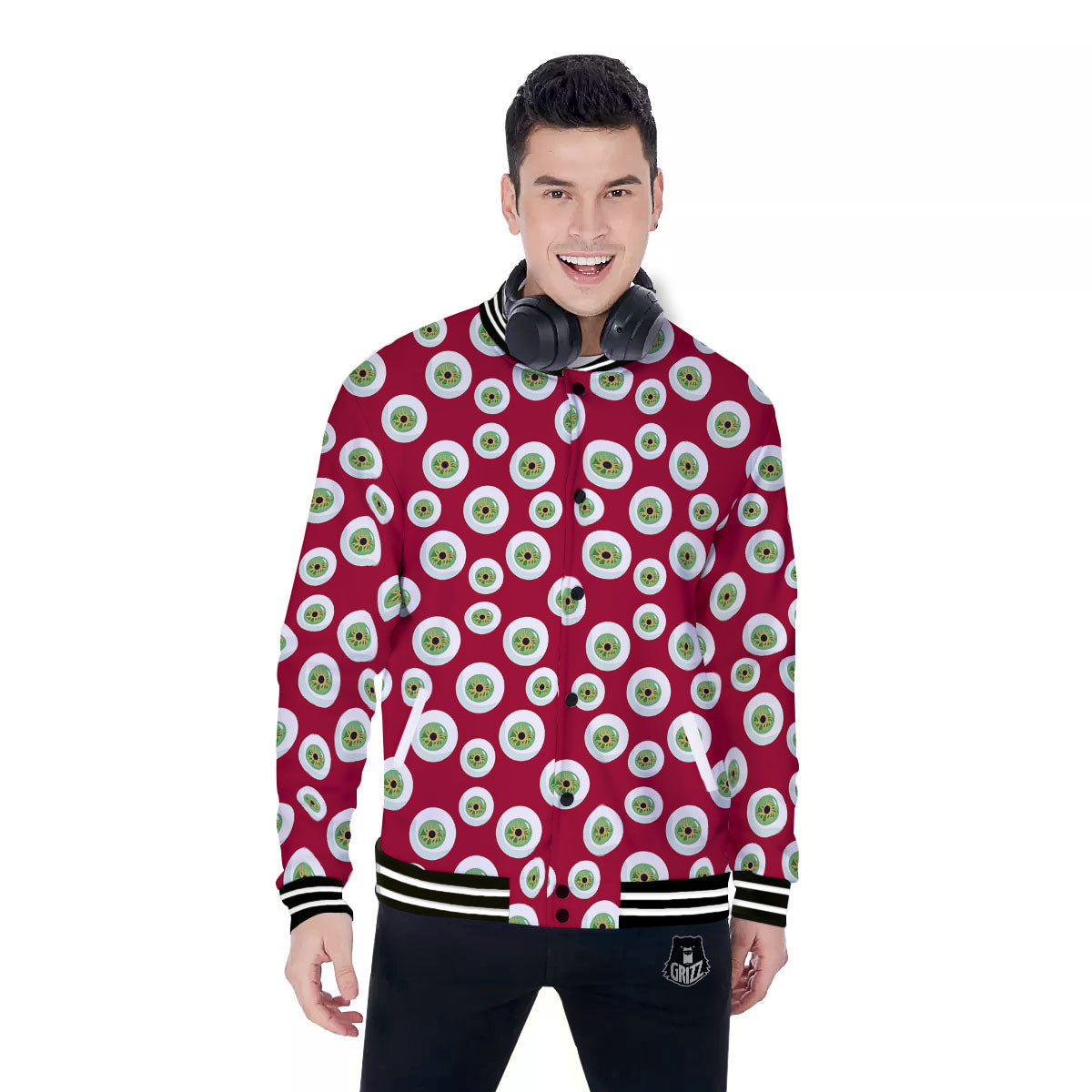 Eyeball Red Creepy Print Pattern Baseball Jacket-grizzshop