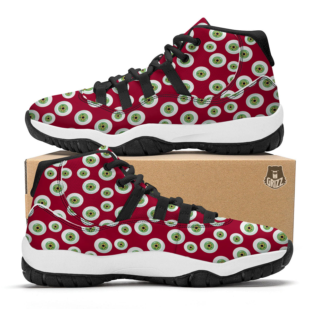 Eyeball Red Creepy Print Pattern Black Bball Shoes-grizzshop