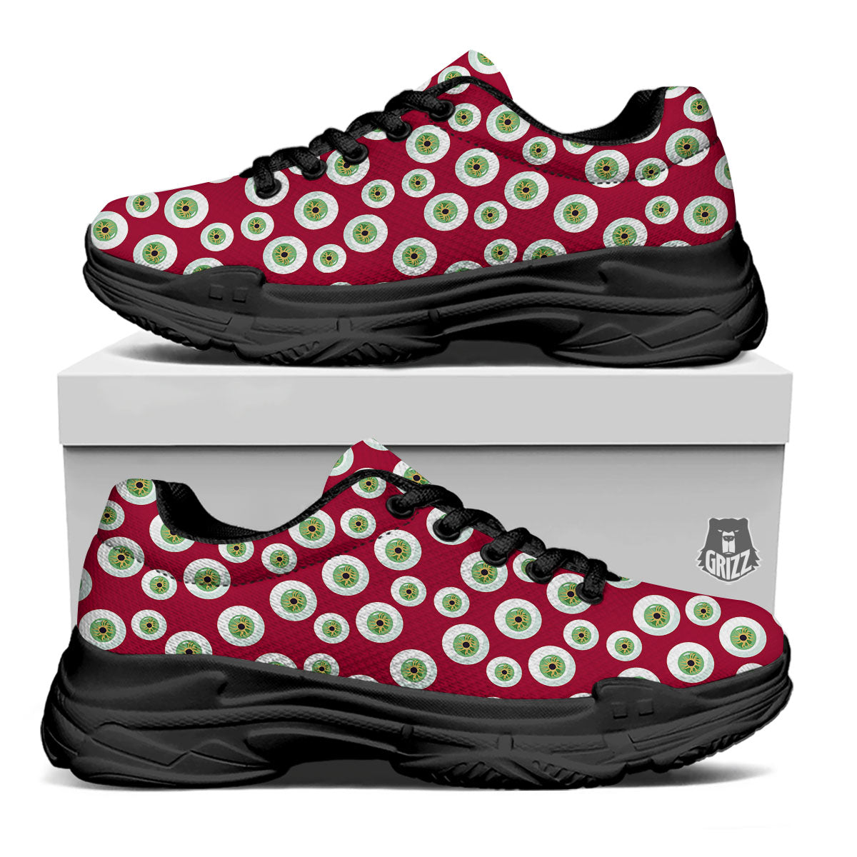 Eyeball Red Creepy Print Pattern Black Chunky Shoes-grizzshop