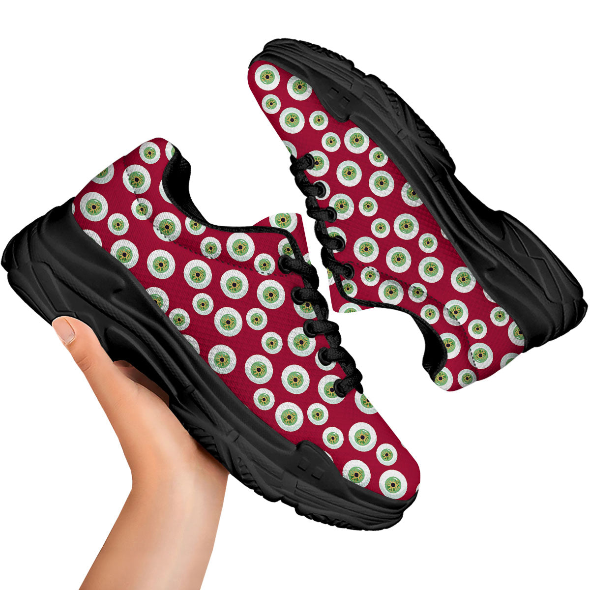 Eyeball Red Creepy Print Pattern Black Chunky Shoes-grizzshop