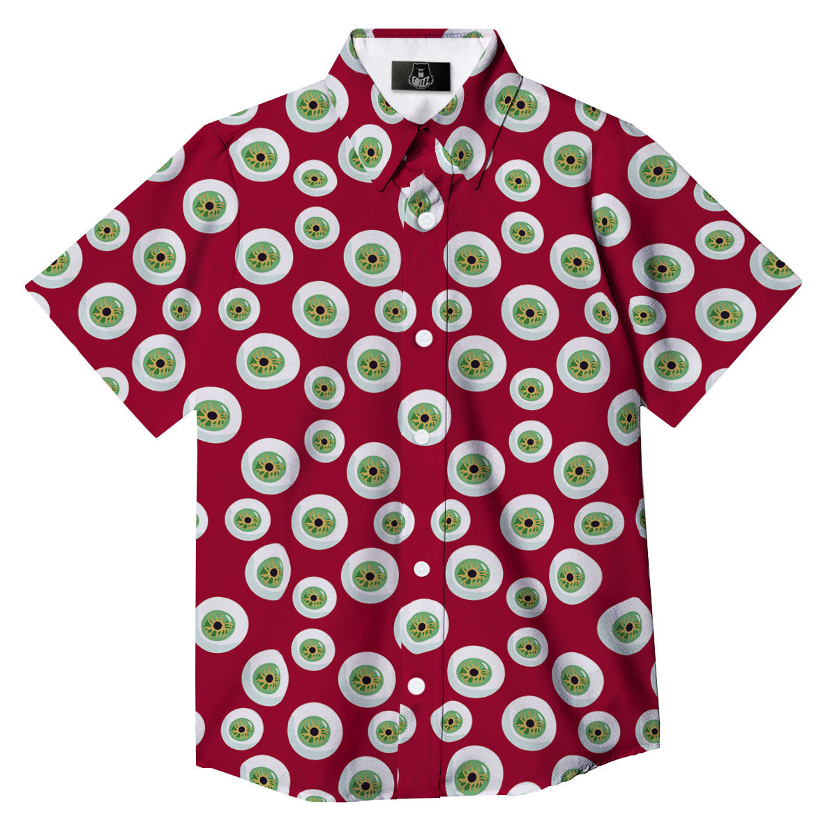 Eyeball Red Creepy Print Pattern Button Up Shirt-grizzshop