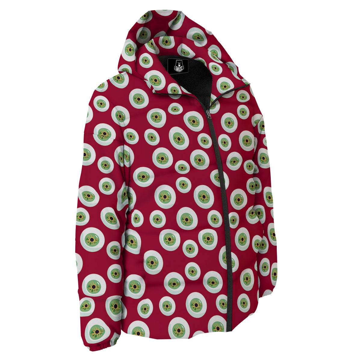Eyeball Red Creepy Print Pattern Down Jacket-grizzshop