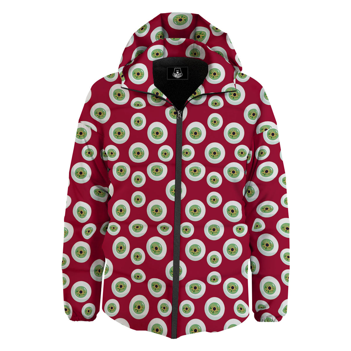 Eyeball Red Creepy Print Pattern Down Jacket-grizzshop