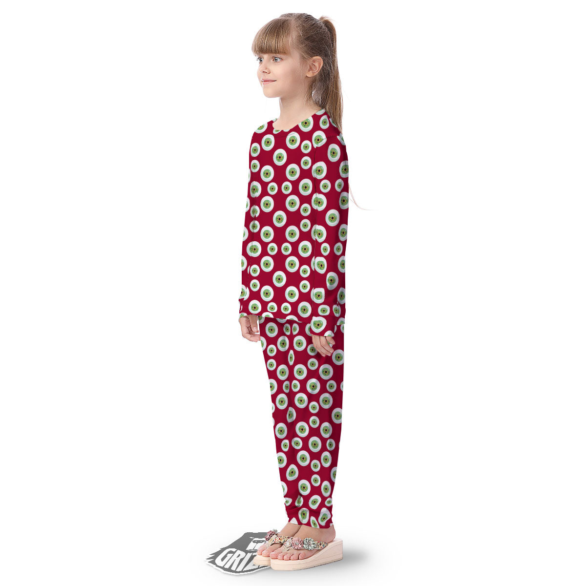 Eyeball Red Creepy Print Pattern Kid's Pajamas-grizzshop