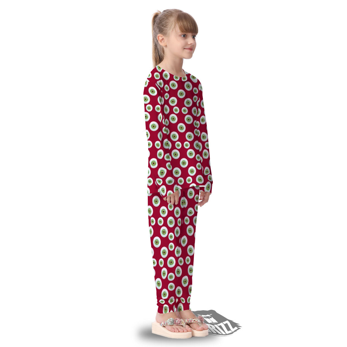 Eyeball Red Creepy Print Pattern Kid's Pajamas-grizzshop
