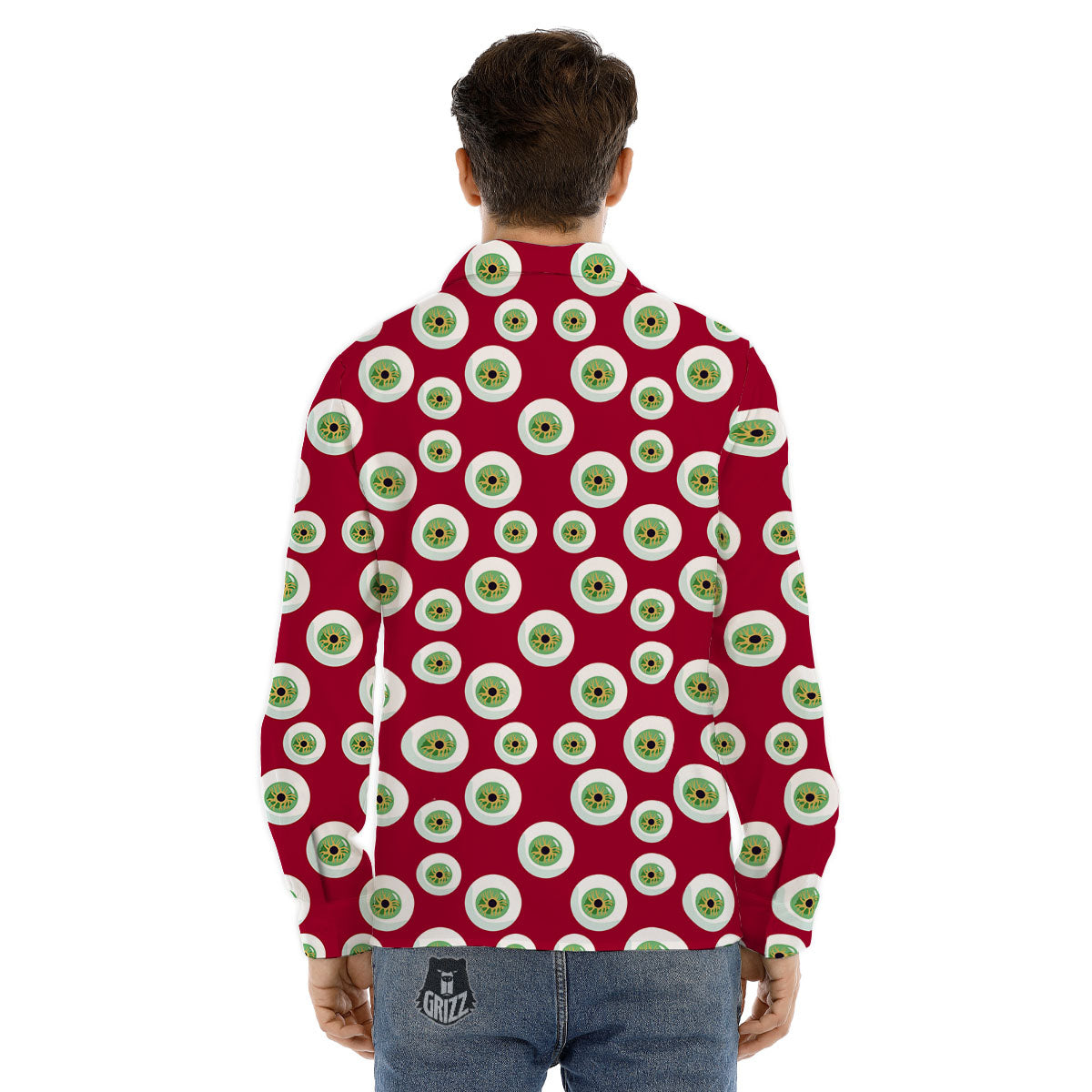 Eyeball Red Creepy Print Pattern Men's Dress Shirts-grizzshop