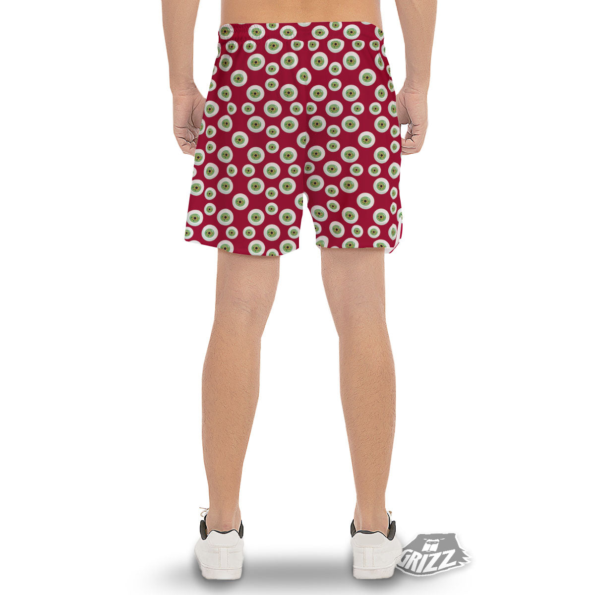 Eyeball Red Creepy Print Pattern Men's Gym Shorts-grizzshop