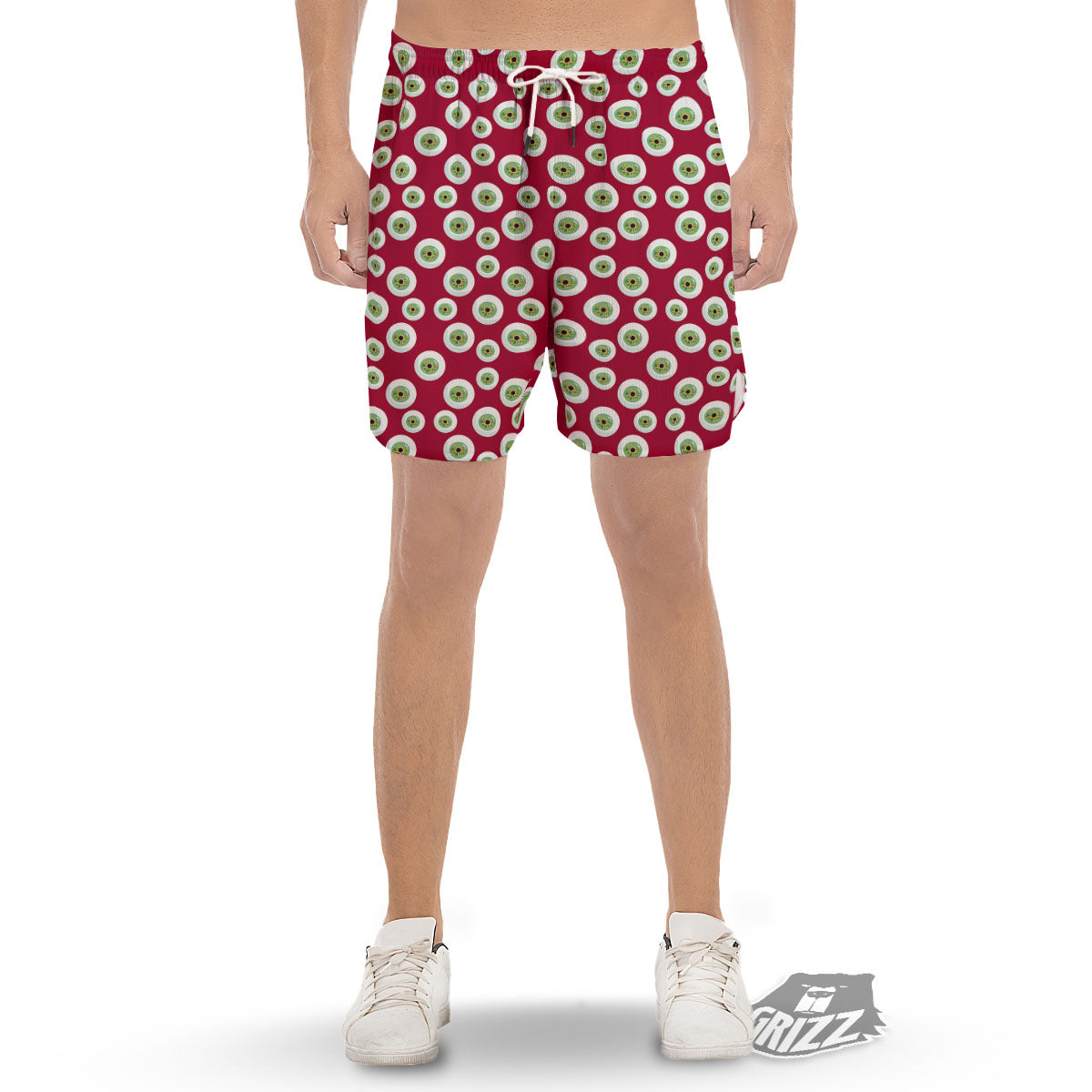 Eyeball Red Creepy Print Pattern Men's Gym Shorts-grizzshop