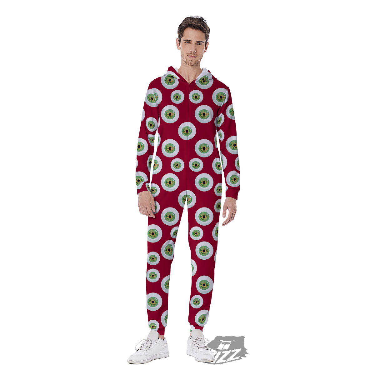 Eyeball Red Creepy Print Pattern Men's Jumpsuit-grizzshop