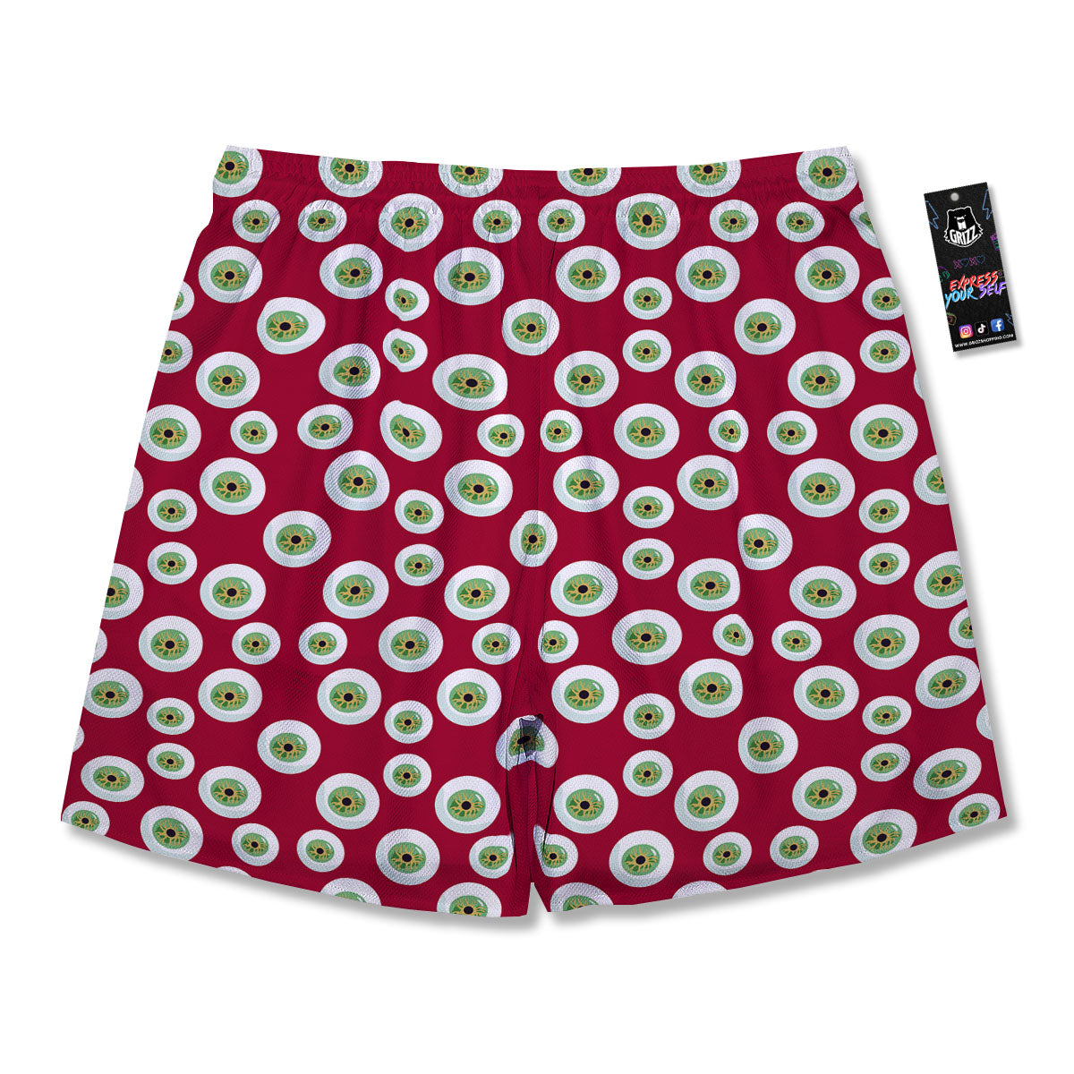 Eyeball Red Creepy Print Pattern Men's Running Shorts-grizzshop