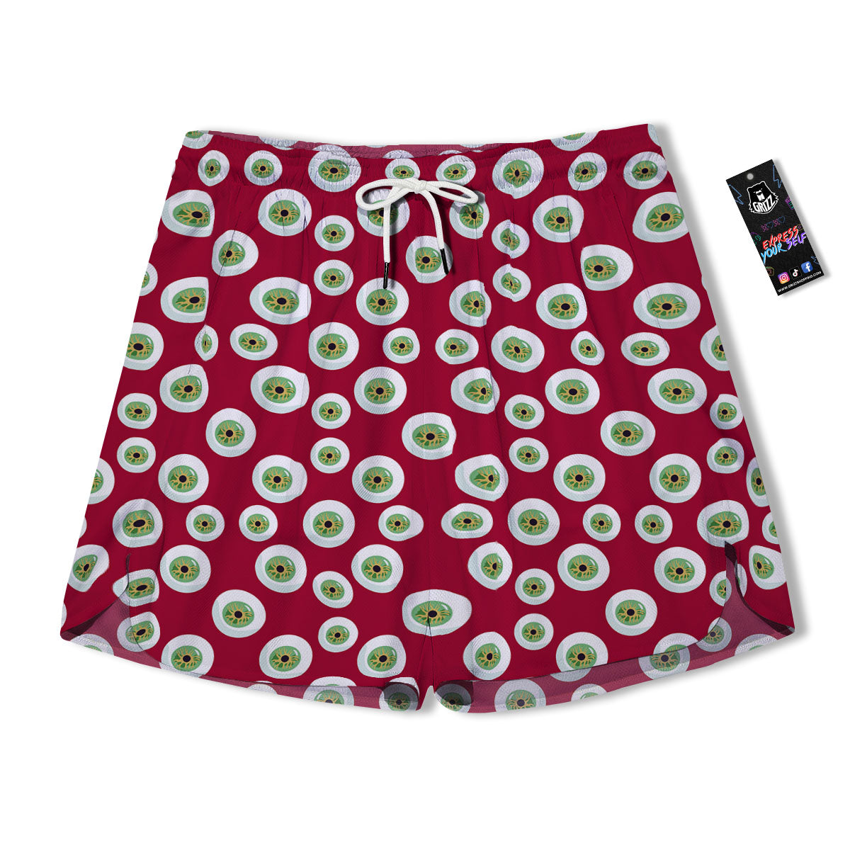 Eyeball Red Creepy Print Pattern Men's Running Shorts-grizzshop