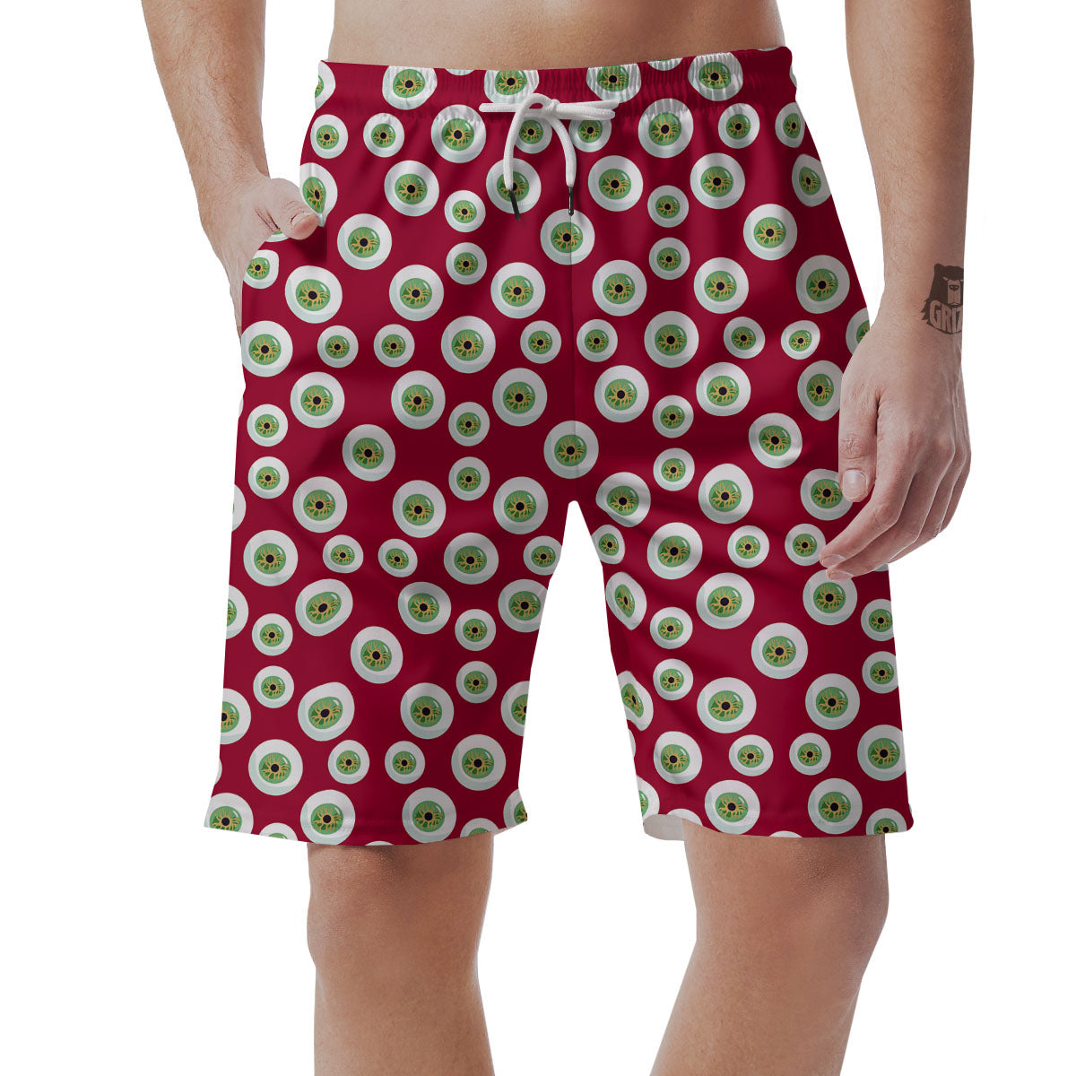 Eyeball Red Creepy Print Pattern Men's Shorts-grizzshop