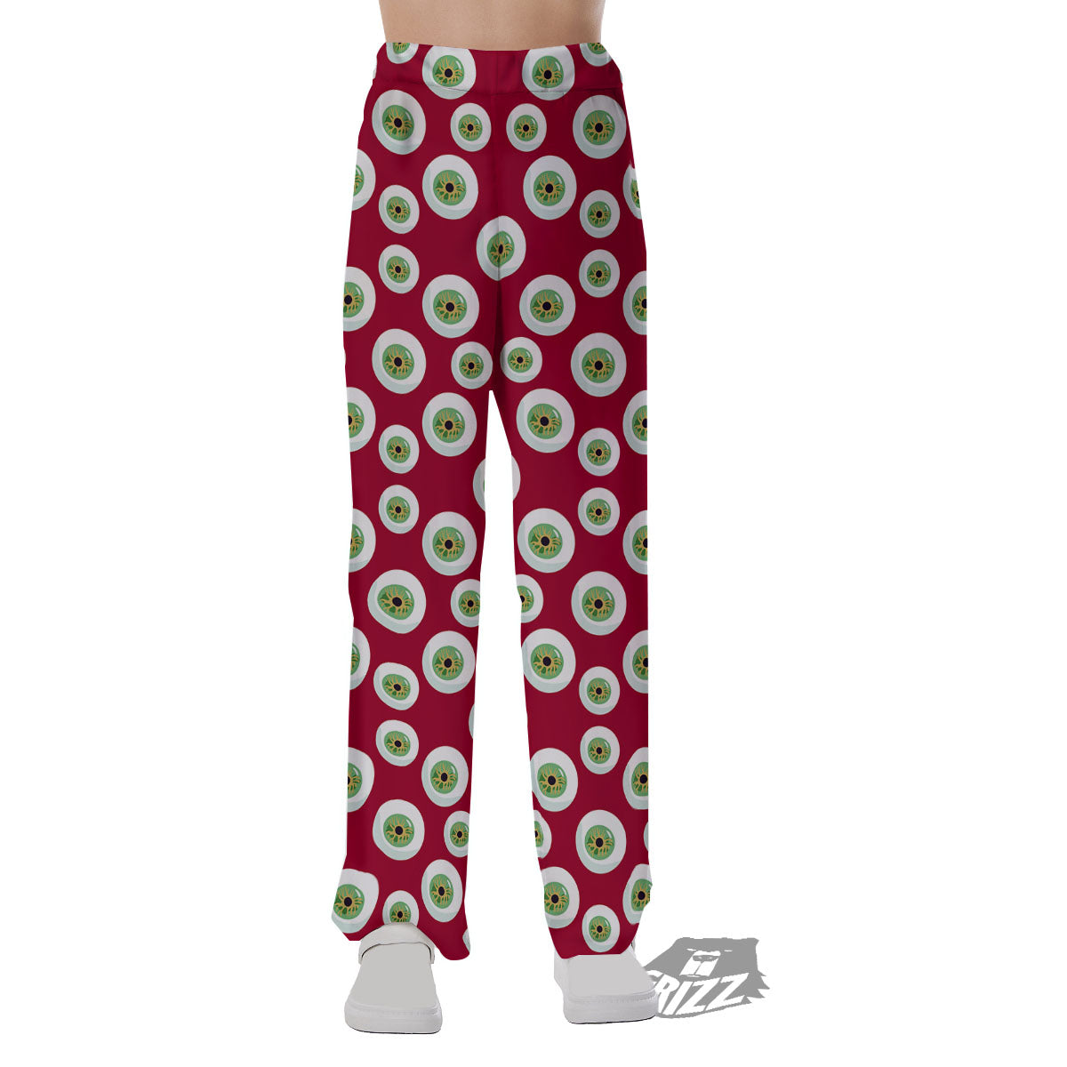 Eyeball Red Creepy Print Pattern Pajama Pants-grizzshop