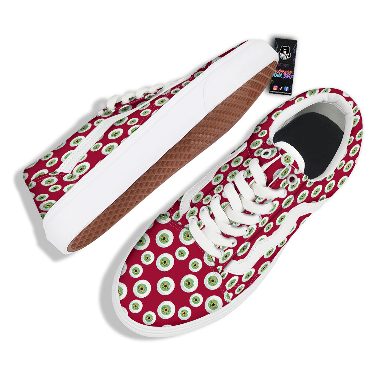 Eyeball Red Creepy Print Pattern Skate Shoes-grizzshop