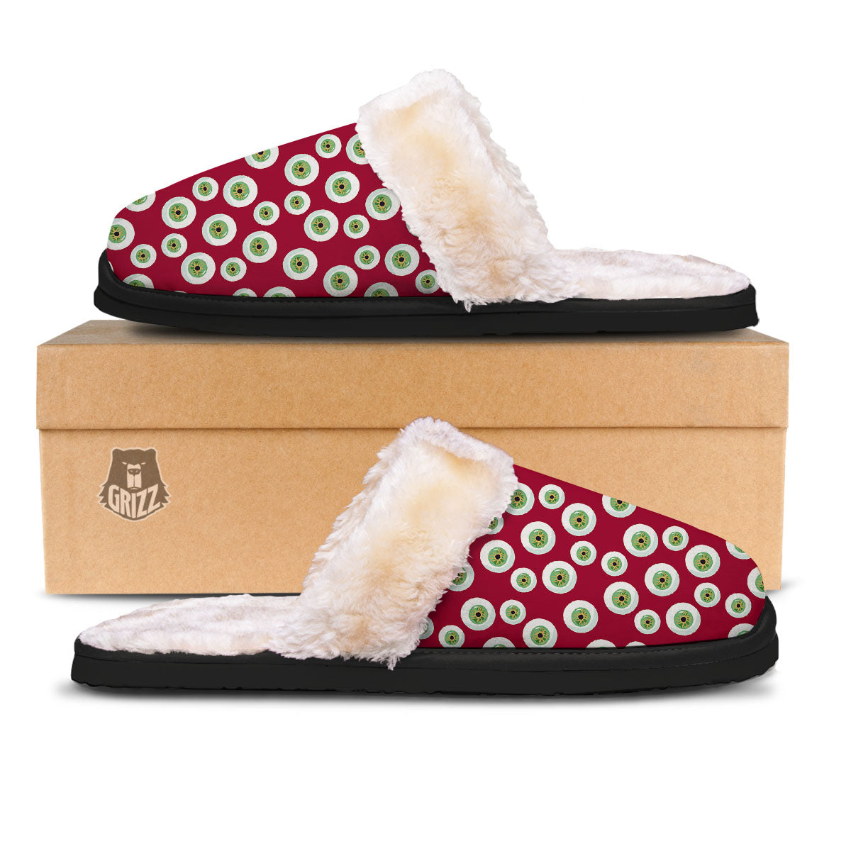 Eyeball Red Creepy Print Pattern Slippers-grizzshop
