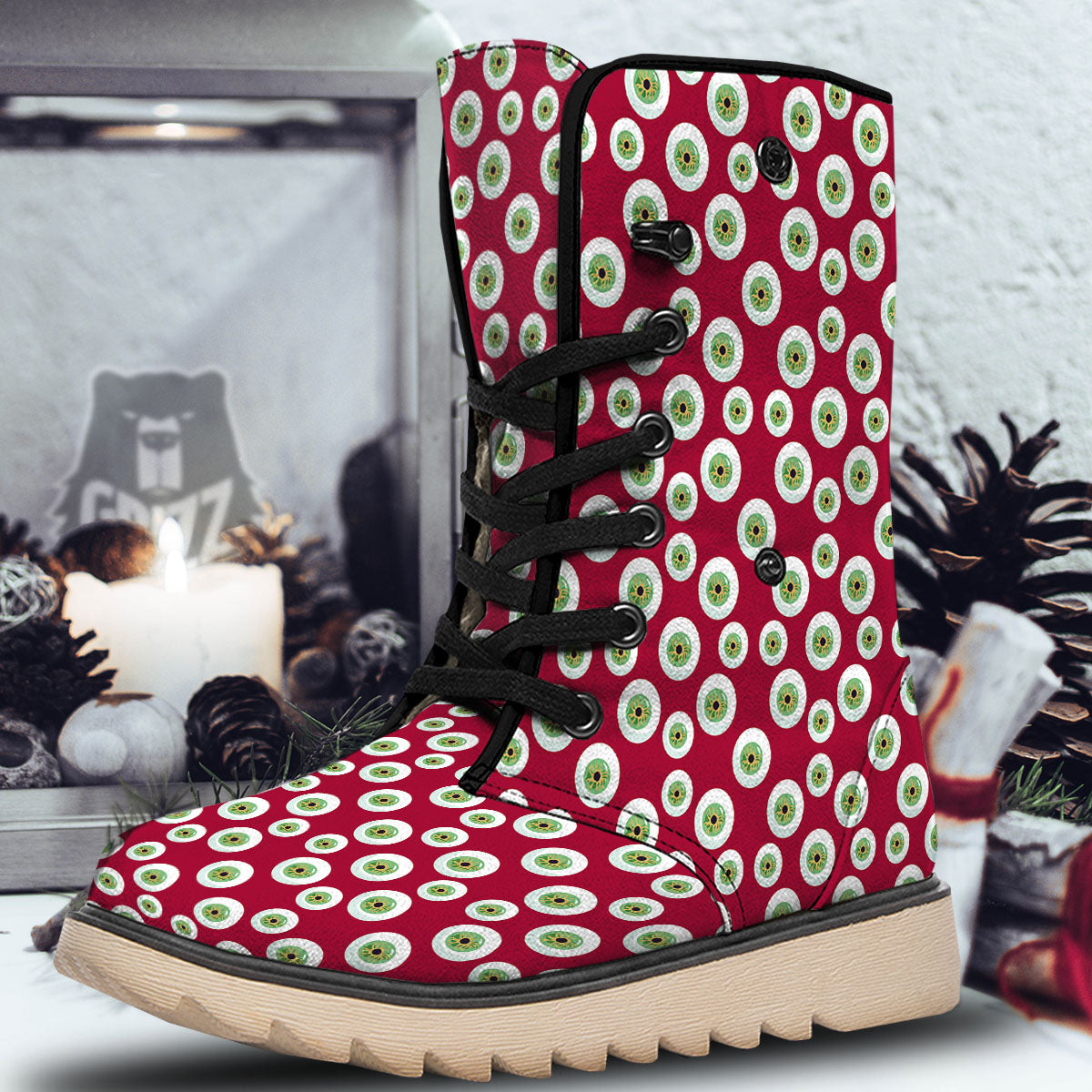 Eyeball Red Creepy Print Pattern Snow Boots-grizzshop