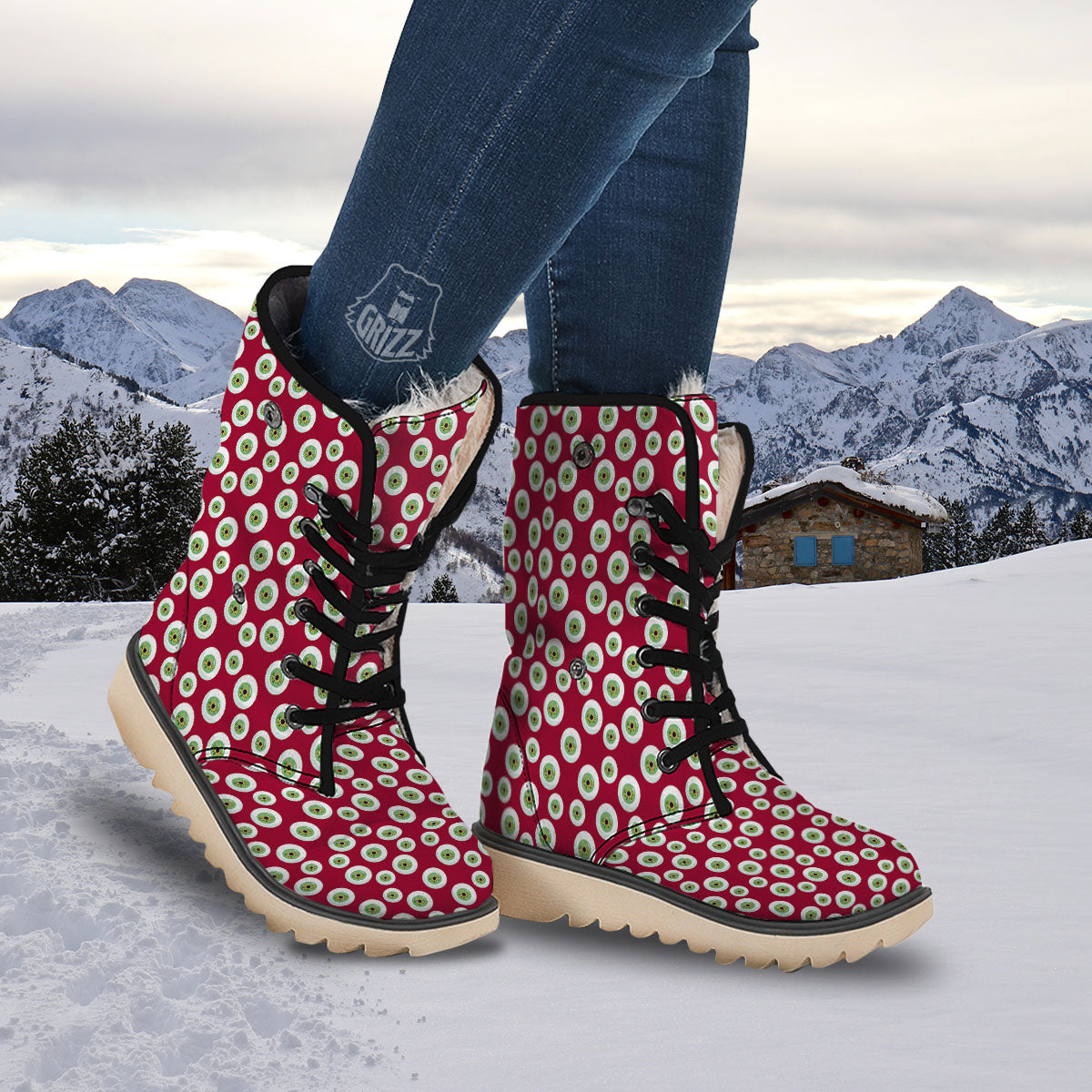 Eyeball Red Creepy Print Pattern Snow Boots-grizzshop