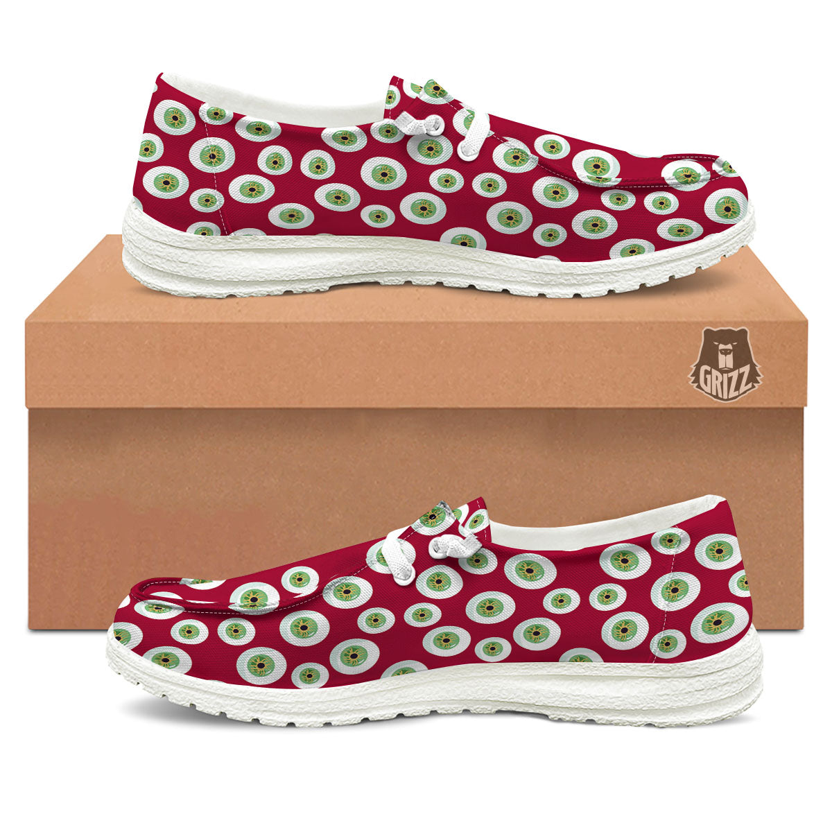 Eyeball Red Creepy Print Pattern White Loafers-grizzshop