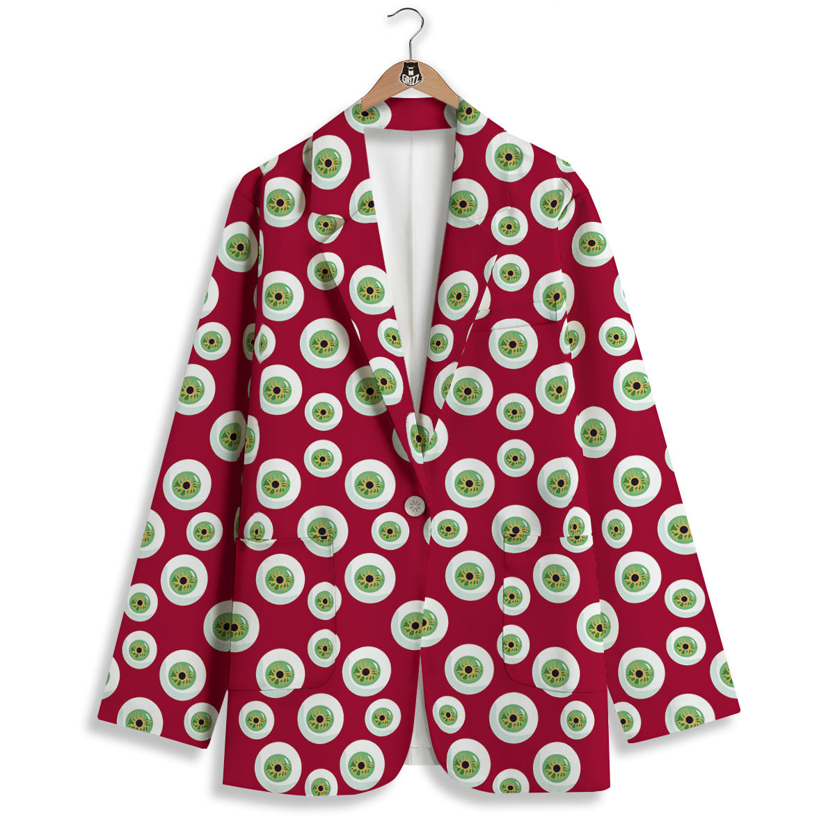 Eyeball Red Creepy Print Pattern Women's Blazer-grizzshop