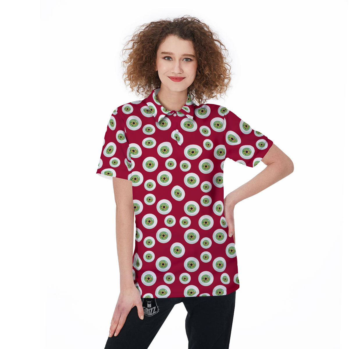Eyeball Red Creepy Print Pattern Women's Golf Shirts-grizzshop