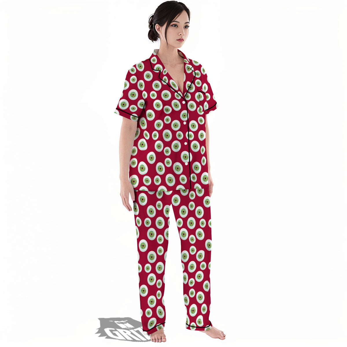 Eyeball Red Creepy Print Pattern Women's Pajamas Set-grizzshop