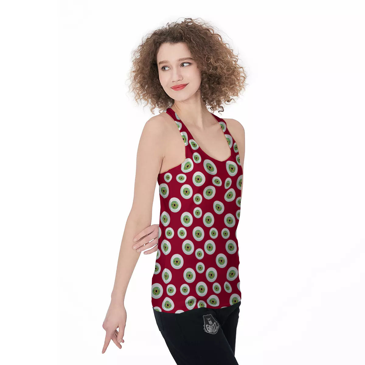 Eyeball Red Creepy Print Pattern Women's Racerback Tank Top-grizzshop