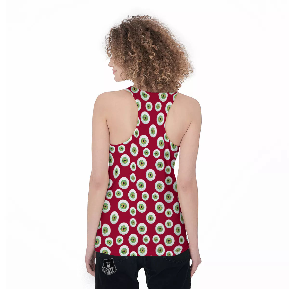 Eyeball Red Creepy Print Pattern Women's Racerback Tank Top-grizzshop