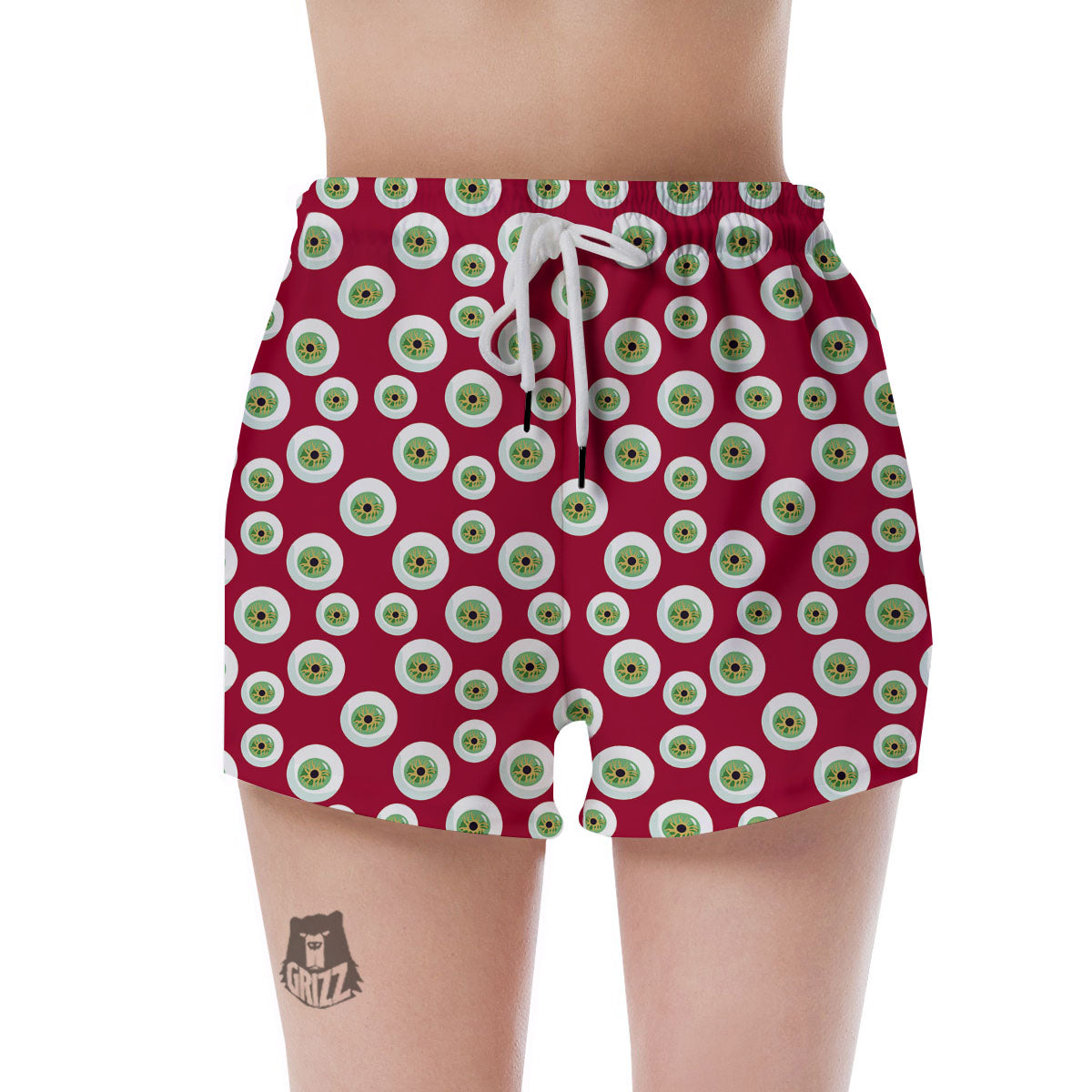Eyeball Red Creepy Print Pattern Women's Shorts-grizzshop