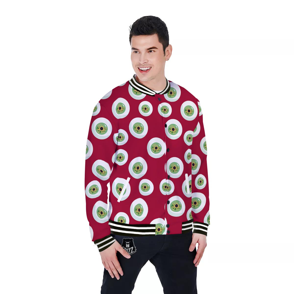 Eyeball Scary Red Print Pattern Baseball Jacket-grizzshop