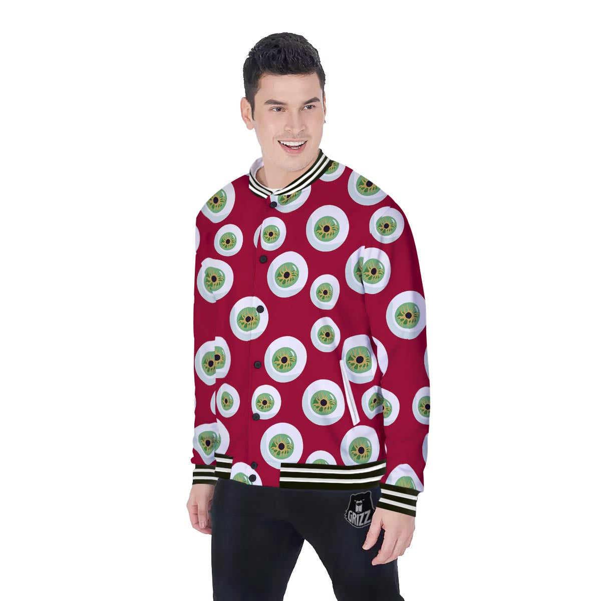 Eyeball Scary Red Print Pattern Baseball Jacket-grizzshop