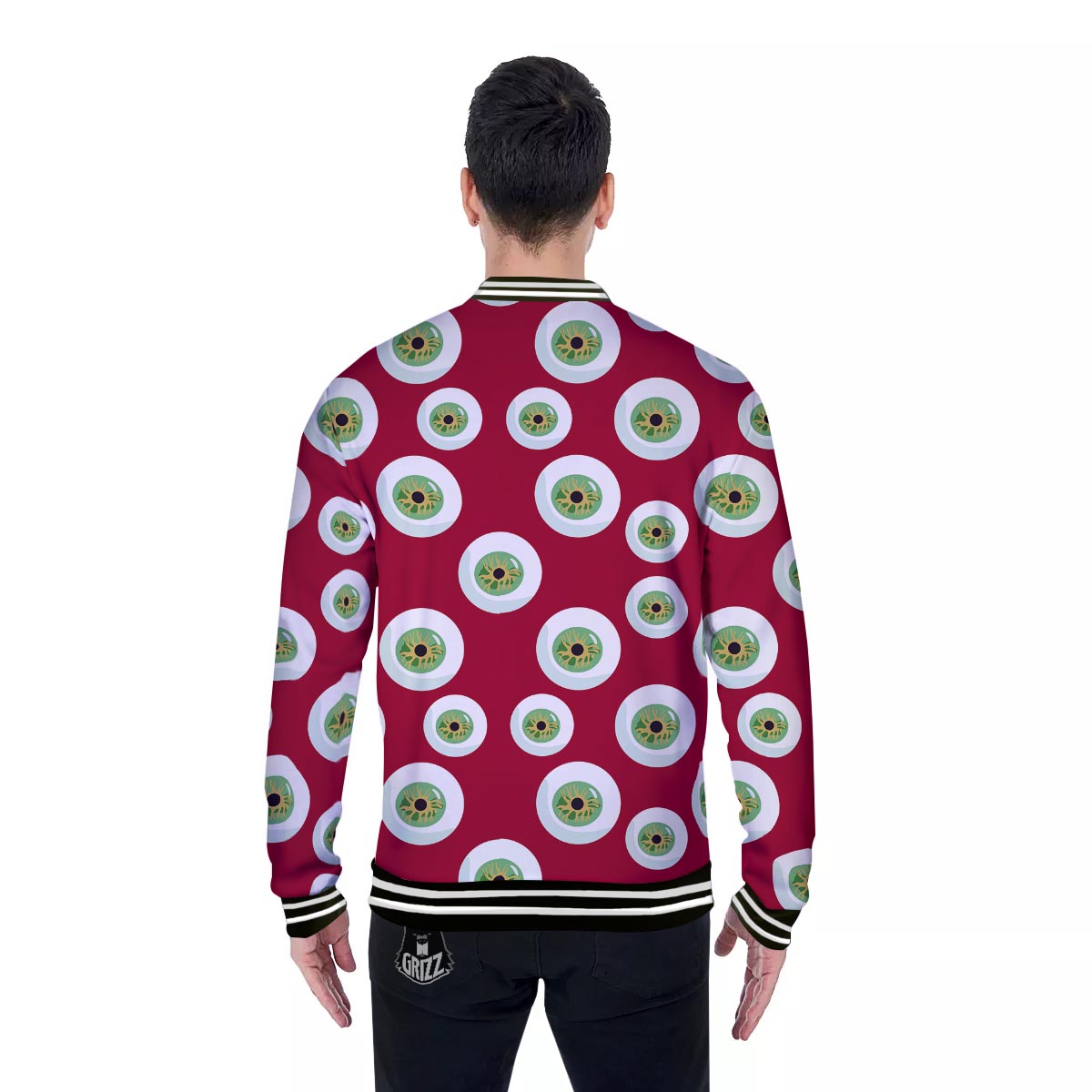 Eyeball Scary Red Print Pattern Baseball Jacket-grizzshop