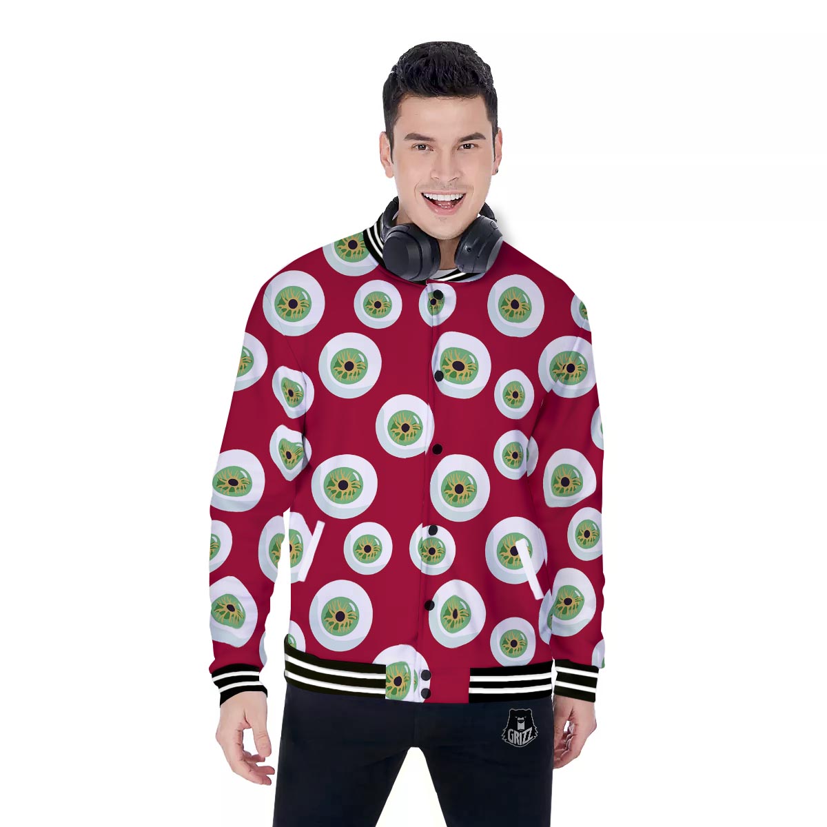 Eyeball Scary Red Print Pattern Baseball Jacket-grizzshop