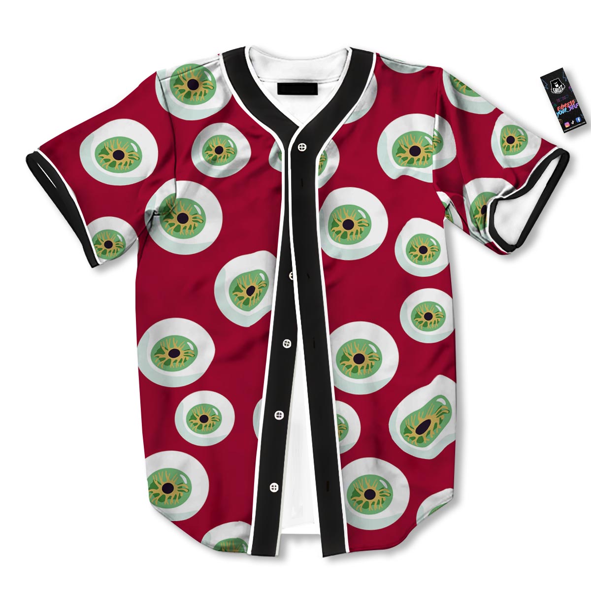 Eyeball Scary Red Print Pattern Baseball Jersey-grizzshop