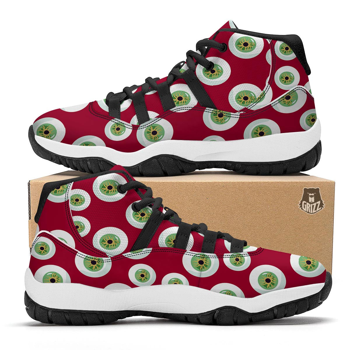 Eyeball Scary Red Print Pattern Black Bball Shoes-grizzshop