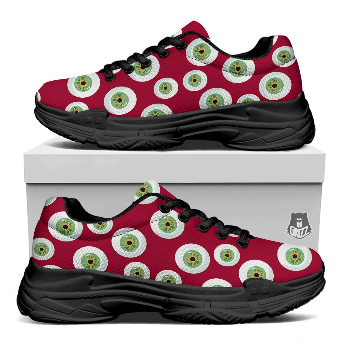 Eyeball Scary Red Print Pattern Black Chunky Shoes-grizzshop