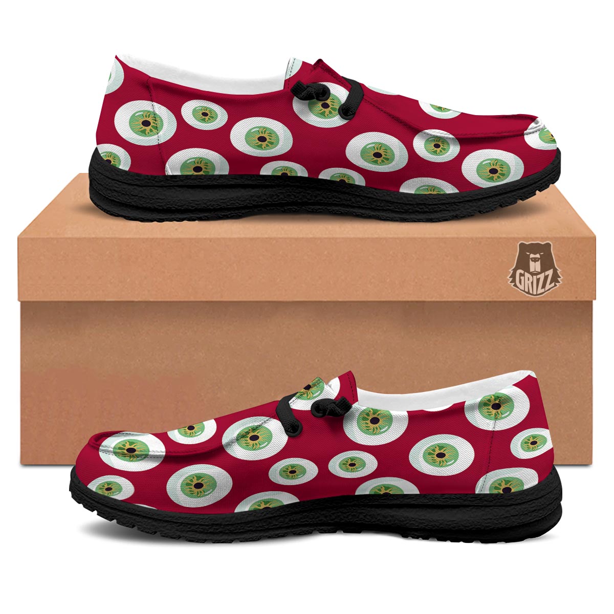 Eyeball Scary Red Print Pattern Black Loafers-grizzshop