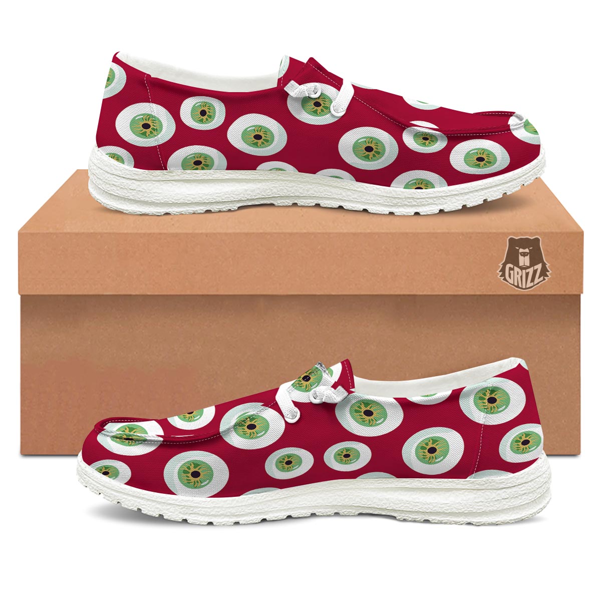 Eyeball Scary Red Print Pattern Black Loafers-grizzshop