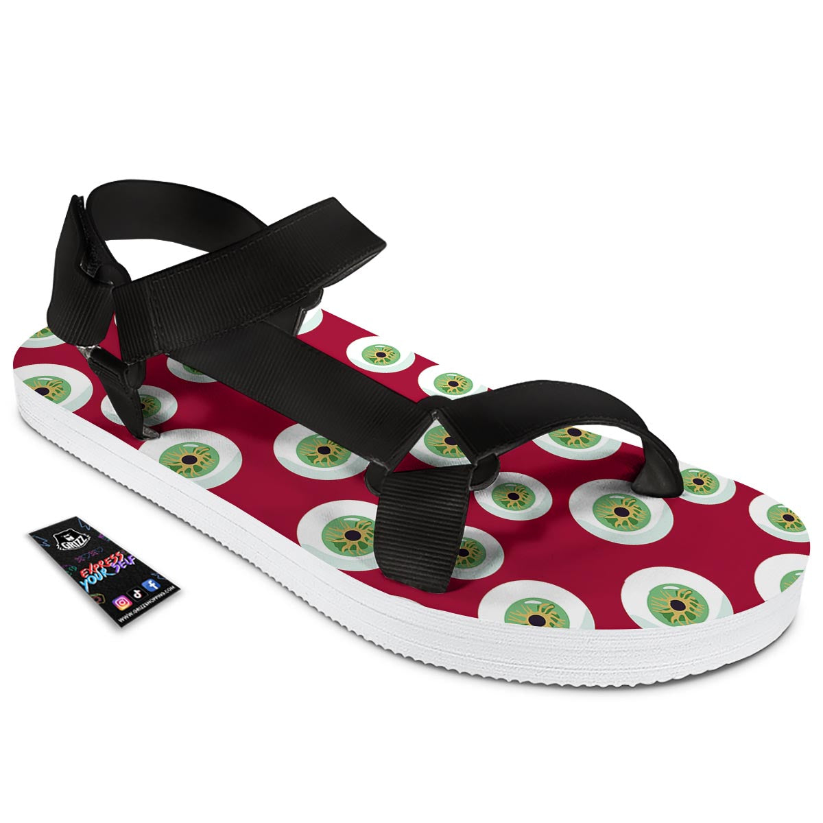 Eyeball Scary Red Print Pattern Black Open Toe Sandals-grizzshop