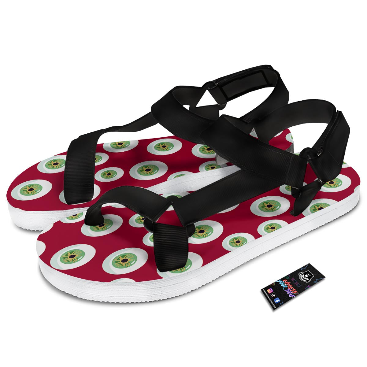 Eyeball Scary Red Print Pattern Black Open Toe Sandals-grizzshop