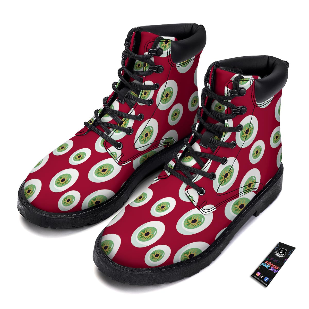 Eyeball Scary Red Print Pattern Boots-grizzshop