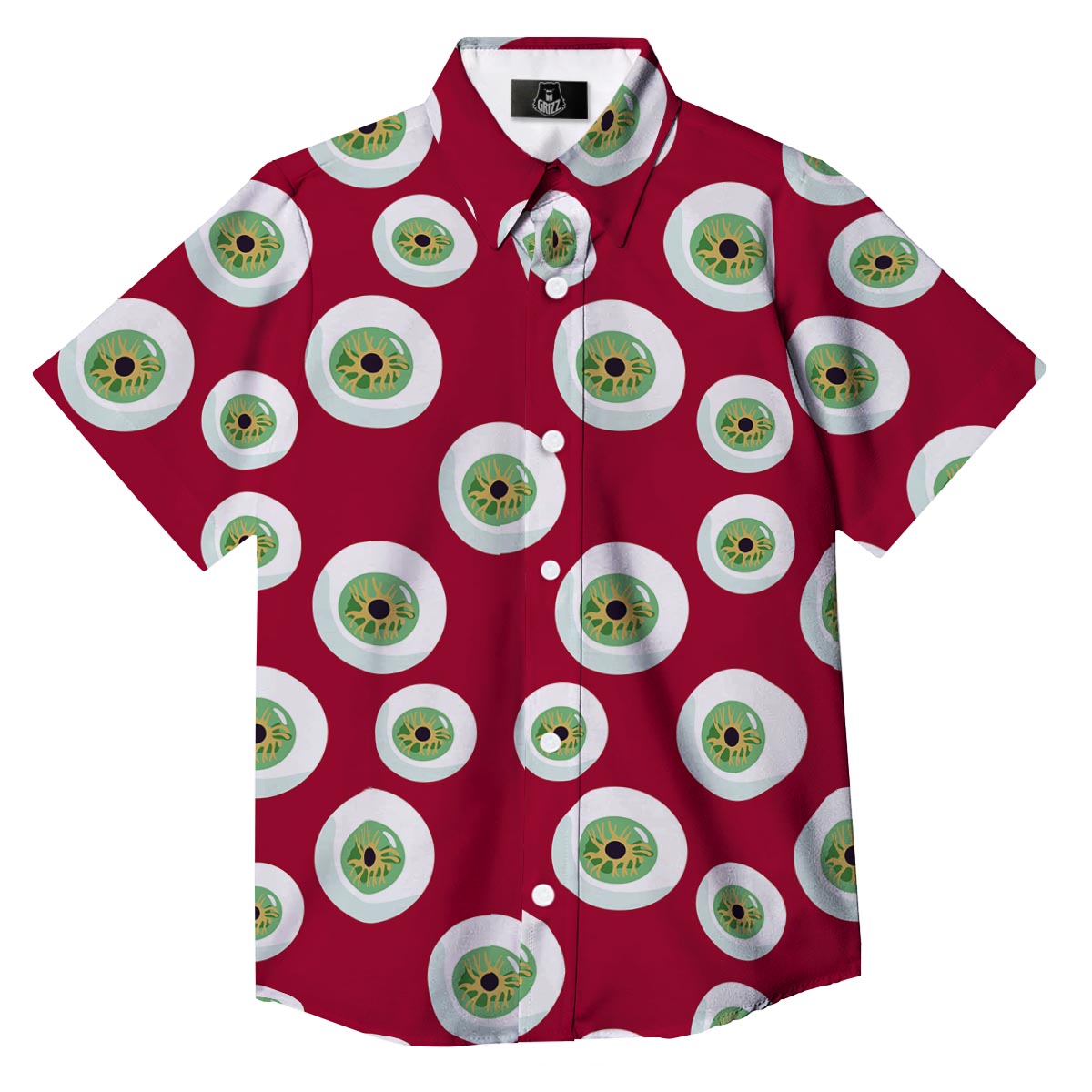 Eyeball Scary Red Print Pattern Button Up Shirt-grizzshop